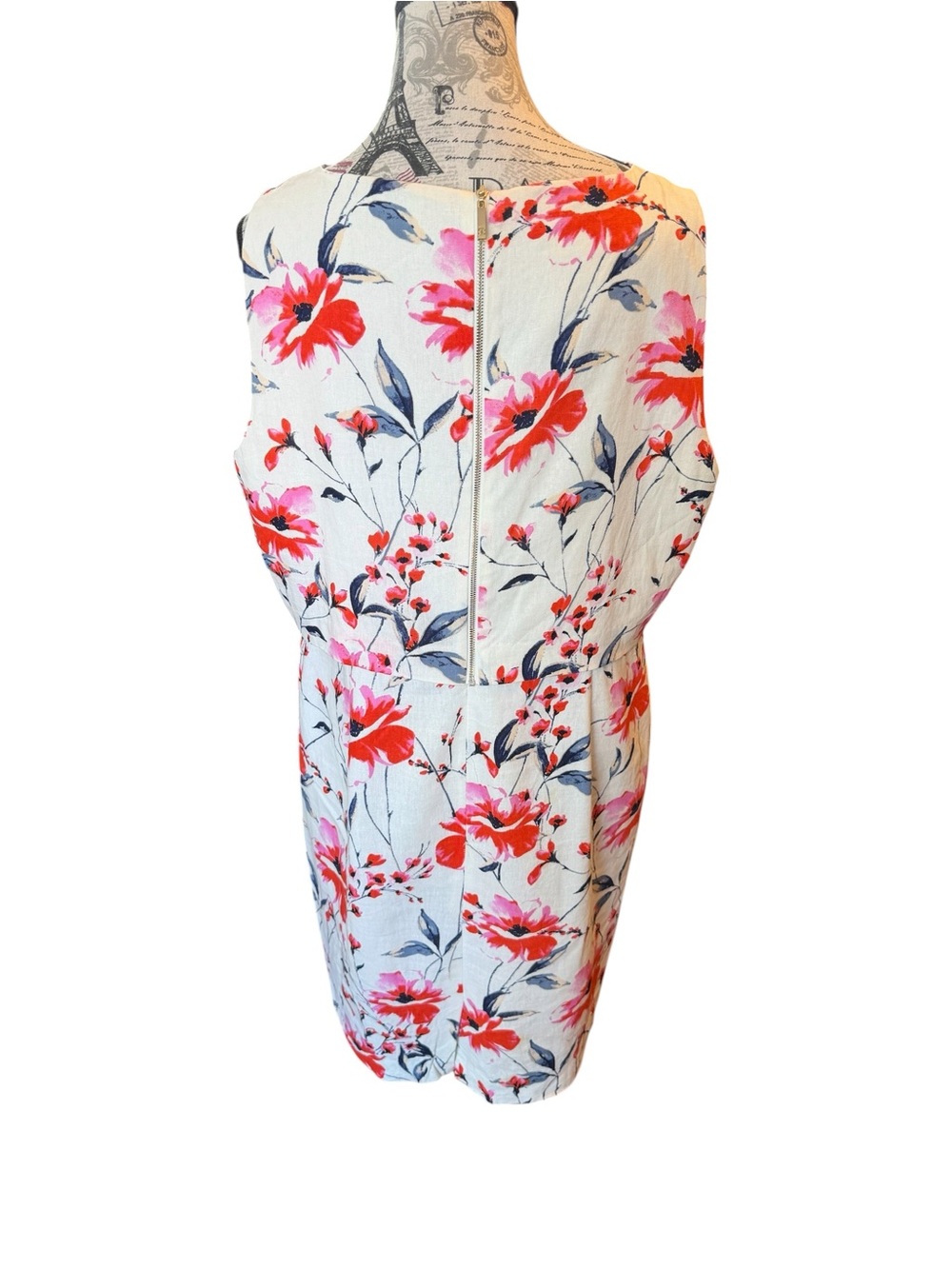 Ivanka Trump Cream Dress with Pink, Red, and Navy Floral Accents - Picture 3 of 8